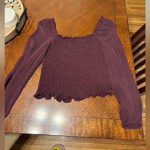 Purple scrunch long sleeve crop top